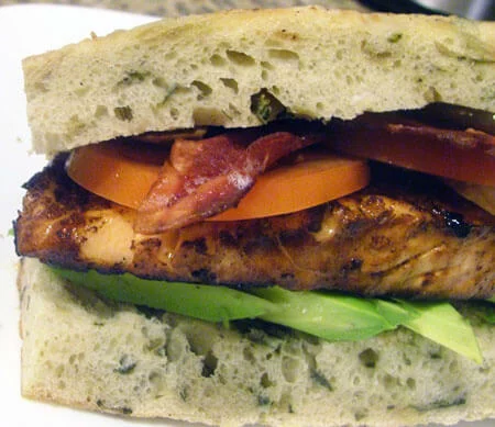 Salmon Sandwiches with Avocado, Bacon, and Tomato