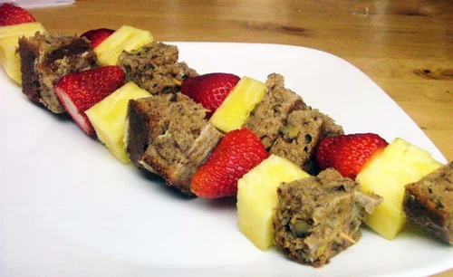 Banana Bread French Toast Kabobs with Strawberries and Pineapple