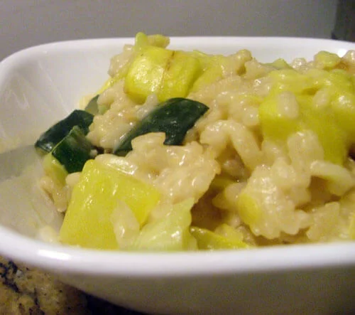 Goat Cheese Risotto with Yellow Squash and Zucchini