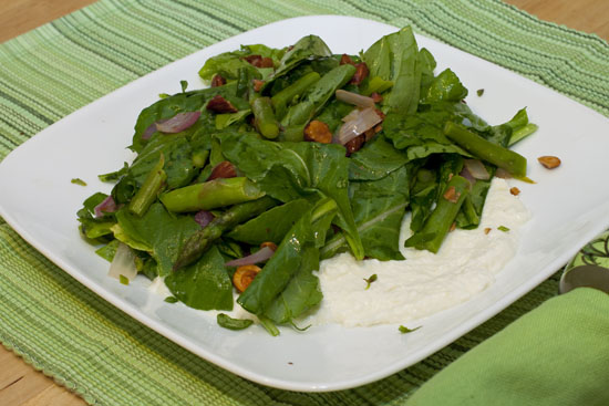Asparagus Arugula Salad with Ricotta and Goat Cheese