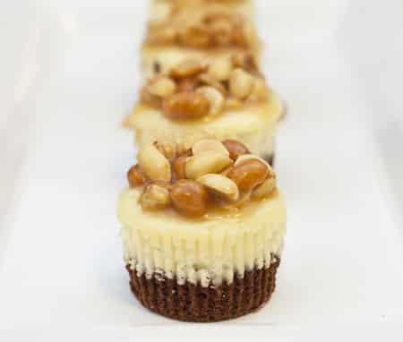 Mini Brownie Cheesecakes with Caramel Peanuts