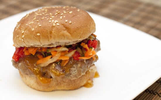 Thai Burgers with Plum Sauce and Spicy Slaw